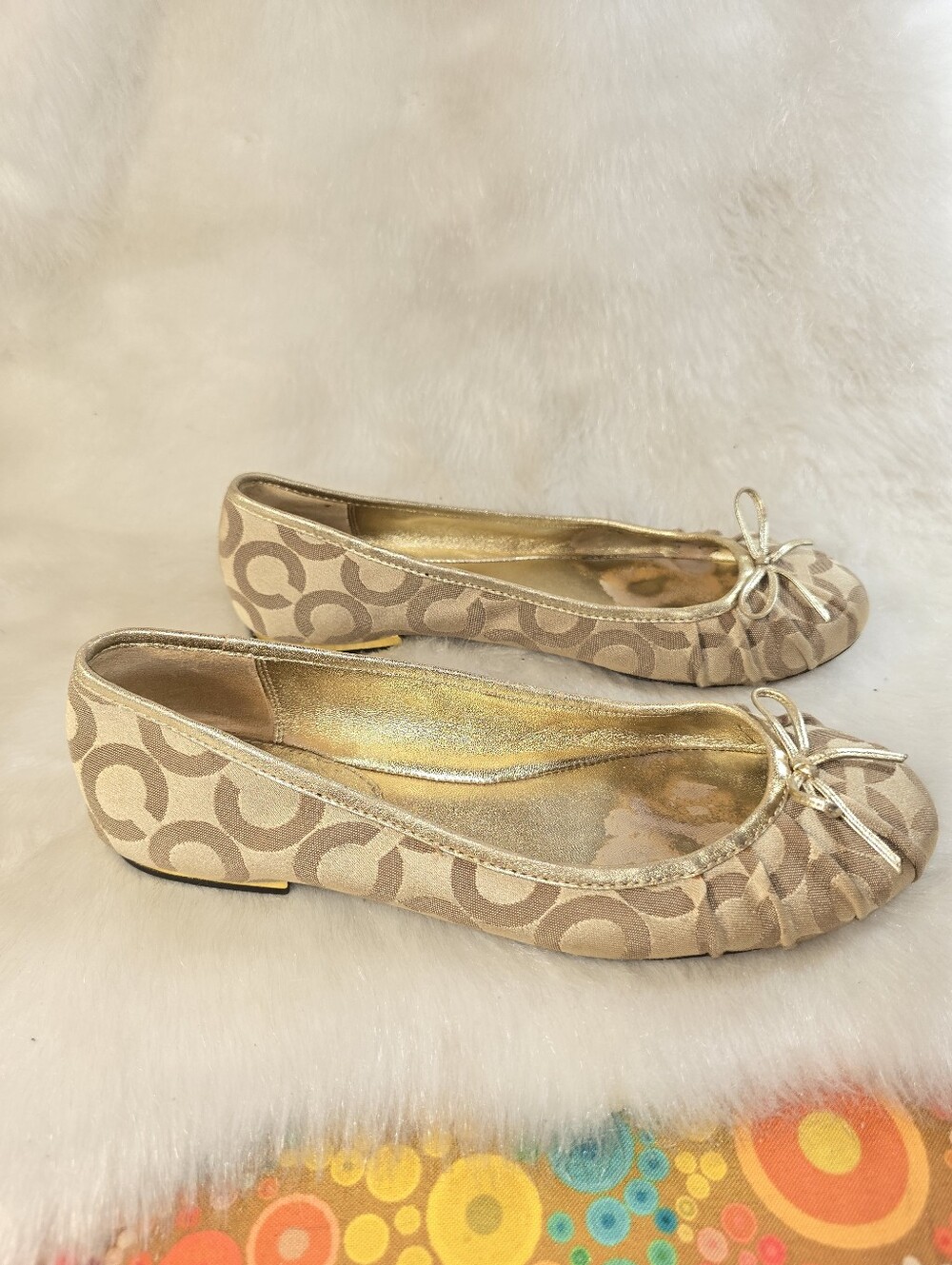 Coach Landon Gold & Gold Signature Ballet Flats - Picture 4 of 11